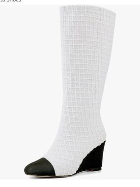 Knit Two-Tone Wedge Boot in White and Black size 7.5